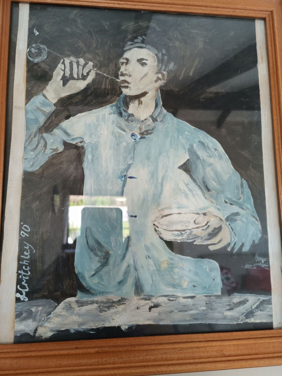 Lisa art 2 Art work by Lisa Critchley, painting, a man in a domestic setting.