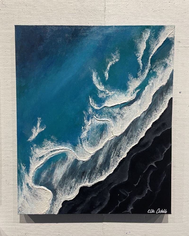 Waves washing up on black sand