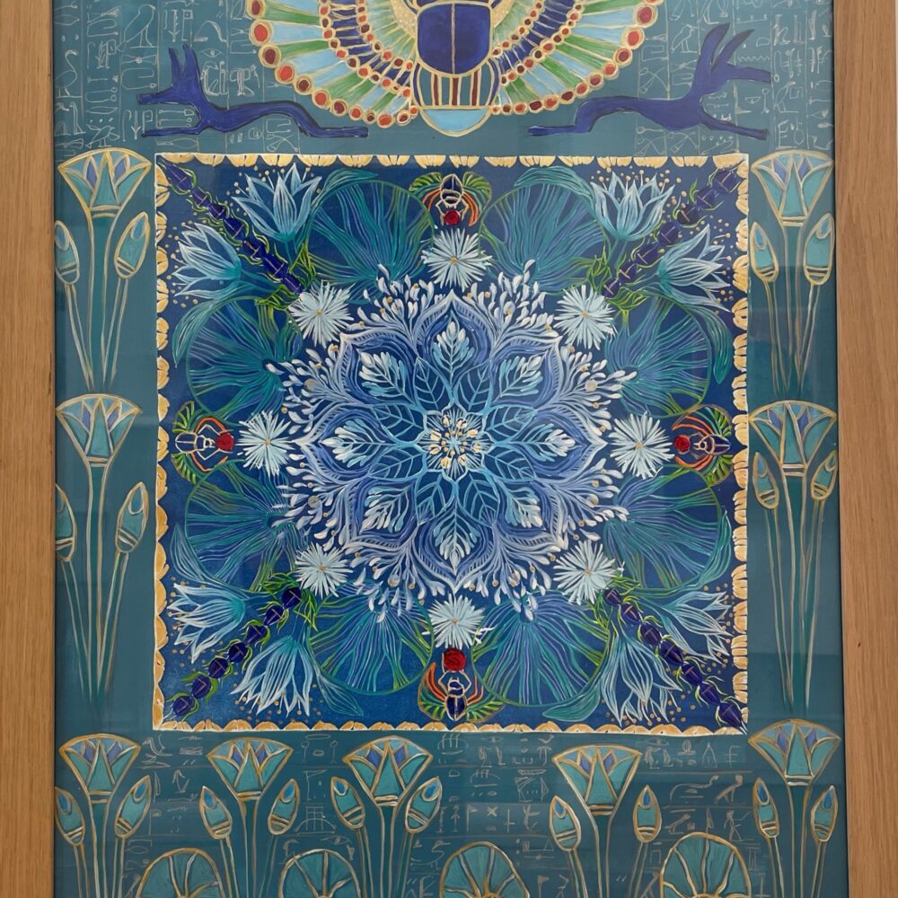 Blue Lotus and Scarab Beetle Mandala by Kay Shibuya