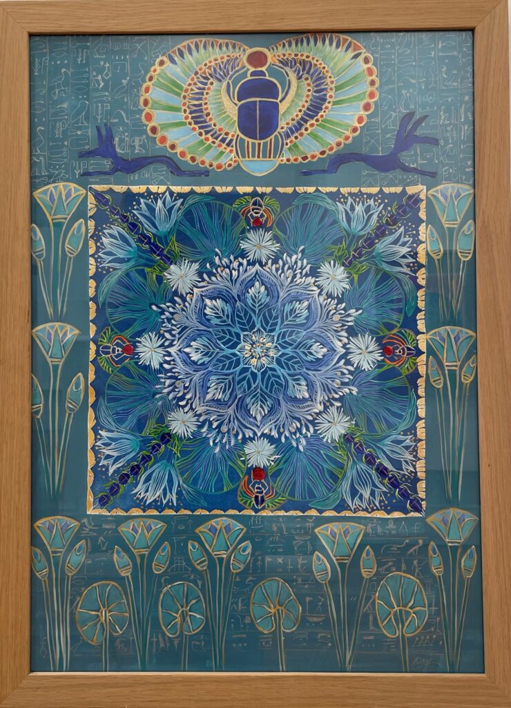 Blue Lotus and Scarab Beetle Mandala by Kay Shibuya