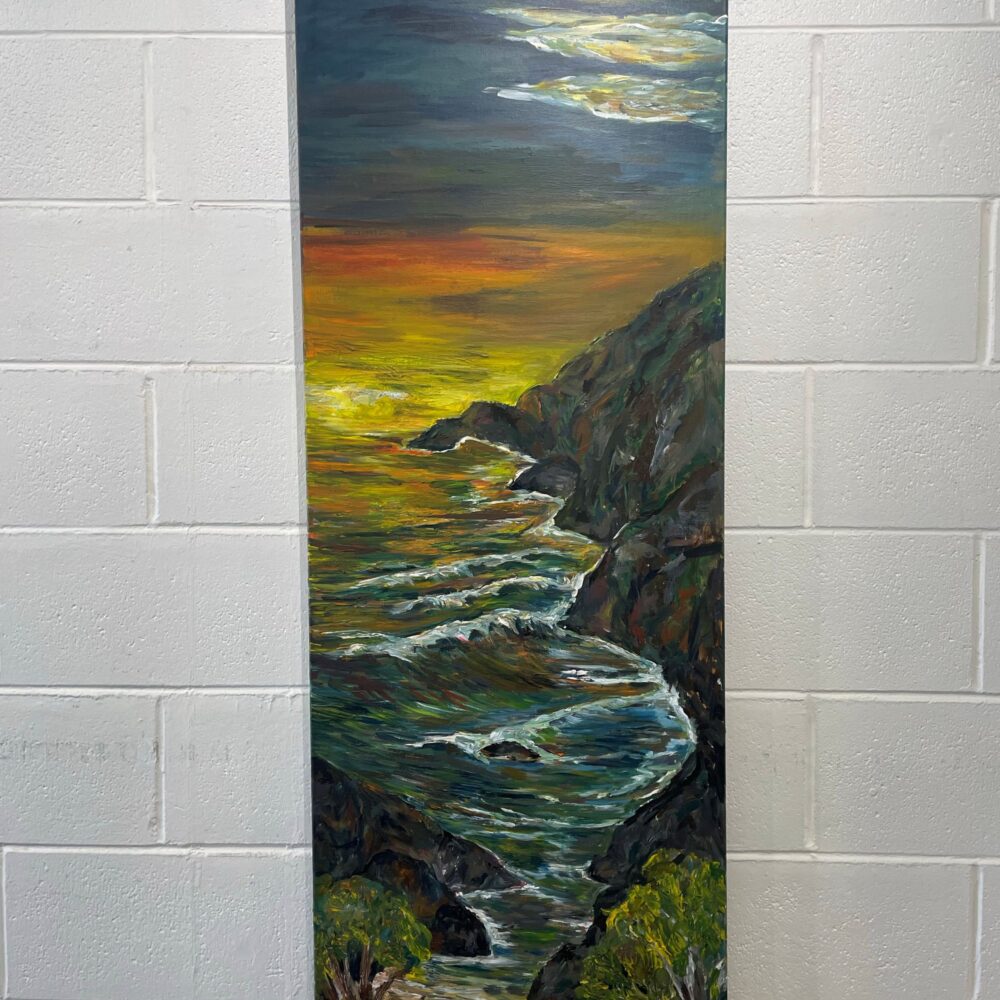 Painting of a coastline seascape at dawn or dusk